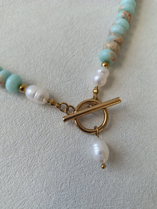 Natural Shoushan Stone Necklace with Freshwater Pearl