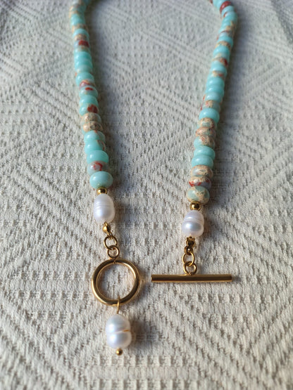 Natural Shoushan Stone Necklace with Freshwater Pearl