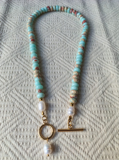 Natural Shoushan Stone Necklace with Freshwater Pearl