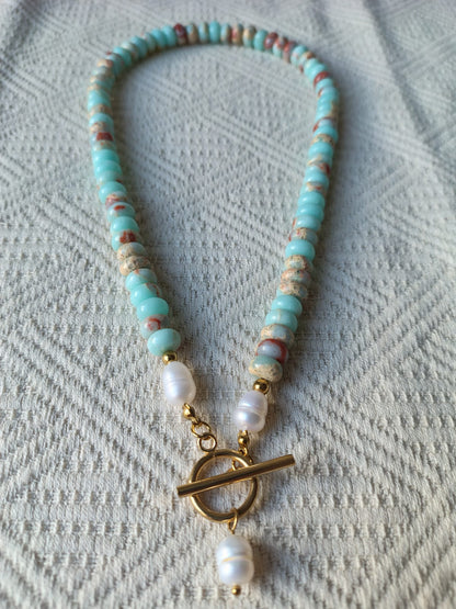 Natural Shoushan Stone Necklace with Freshwater Pearl