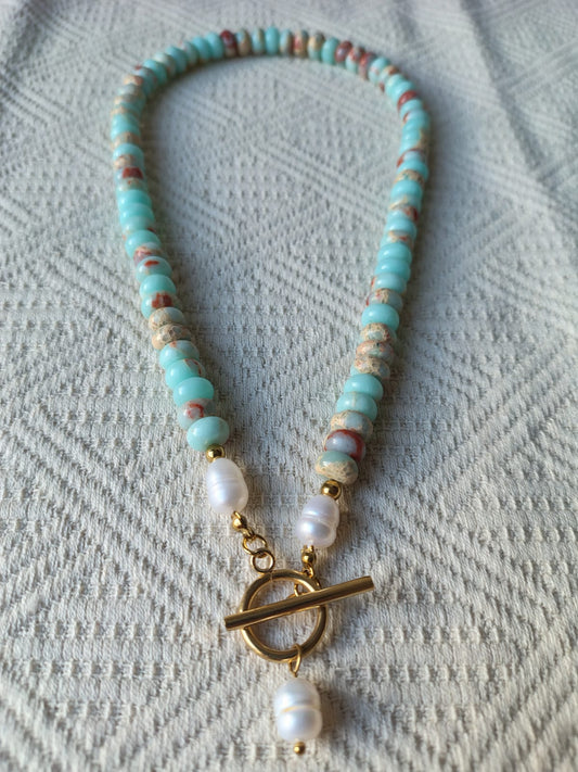 Natural Shoushan Stone Necklace with Freshwater Pearl